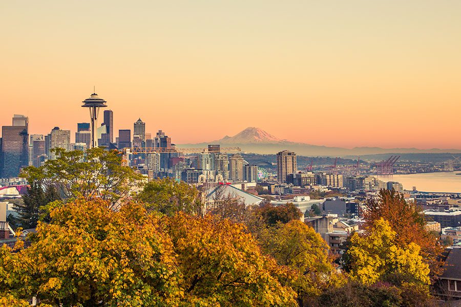 ATI Agency - Seattle WA Skyline Cityscape During Sunset With Trees